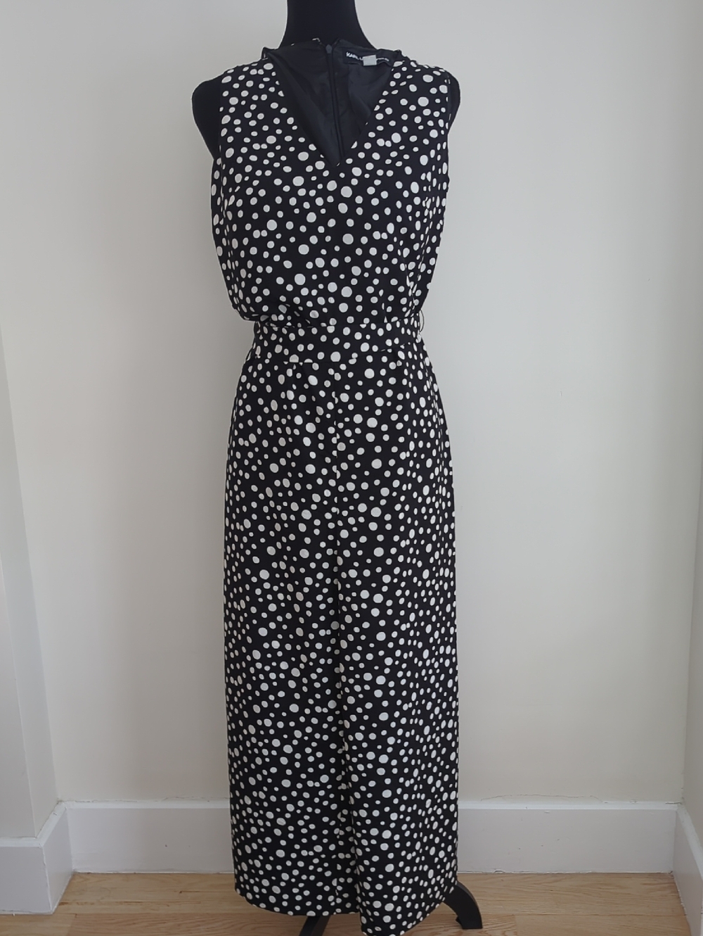 Karl Lagerfeld Sleeveless Black & White Polka Dot Jumpsuit